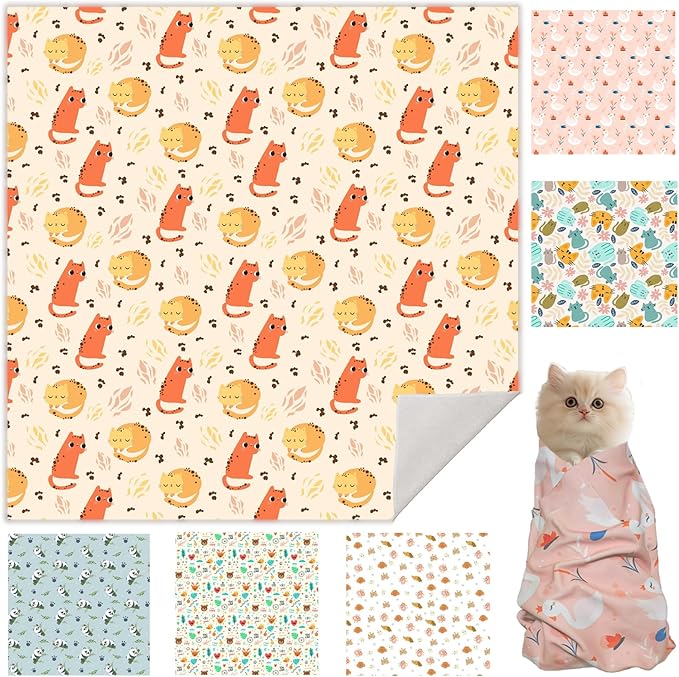 17.7" Cat Grooming Wrap, Cat Wrap for Cutting Nails, Self-Adherent Fabric Wrap for Cats, Cat Burrito Wrap Anti-Scratch, Anti-Escape, Multifunctional Swaddle Wrap Pet Tool (Orange Kitten, Medium)