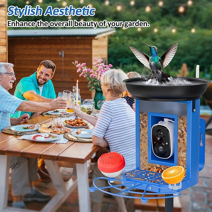 Bird Feeder with Camera, 2K Birds Camera with 3-in-1 Feeding, Drinking, and Bathing | AI Identify, Real-Time Monitoring and Alerts | IP65 and Squirrel-Proof for Outdoors, Gift for Bird Lovers