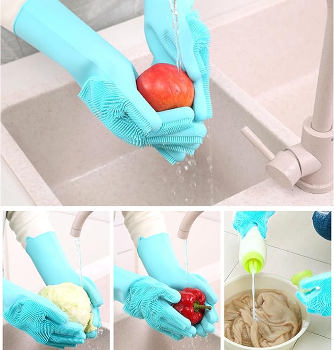 Pet Grooming Gloves,Heat-Resistant Silicone Gloves with High-Density Teeth for Enhanced Massaging and Bathing of Dogs and Cats (Blue, 2 Pair)