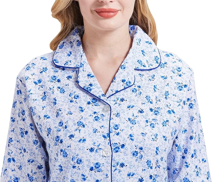 GLOBAL Flannel Pajamas for Women 2-Piece Comfy and Cozy Flannel Pj Set Cotton Loungwear