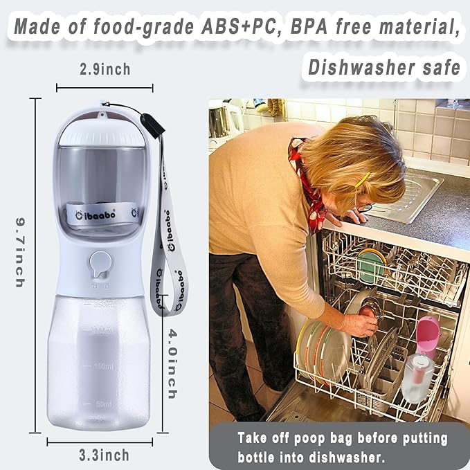 Dog Water Bottle with Food Container & Poop Bag Holder, Travel Water Bowl, Portable Pet Dispenser, Dog Gifts Stuff Accessories Items, Puppy Essentials for Yorkie Chihuahua Walking Hiking