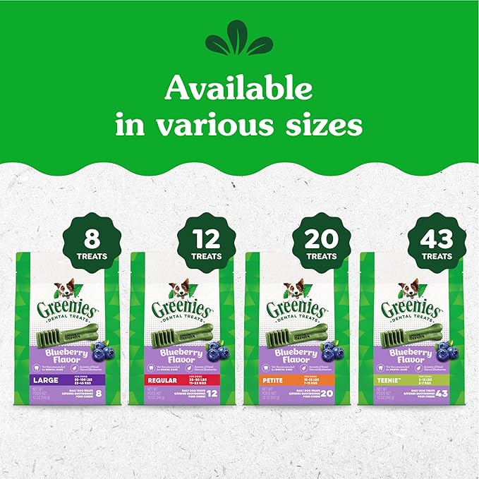 Greenies Regular Dental Dog Treats, Blueberry Flavor, 12 oz. Pack (12 Treats)