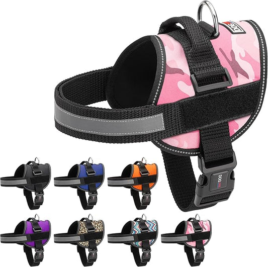 Dogline Dog Harness, Reflective No-Pull Adjustable Vest with Handle, Breathable No-Choke Harness for Small, Medium or Large Dogs Room for Patches Girth 27 to 34 in Pink Camo