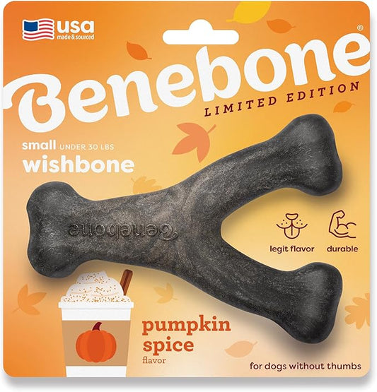 Benebone Pumpkin Spice Wishbone β Limited Edition Flavor, Durable Dog Chew Toy for Aggressive Chewers, Made in USA, Small