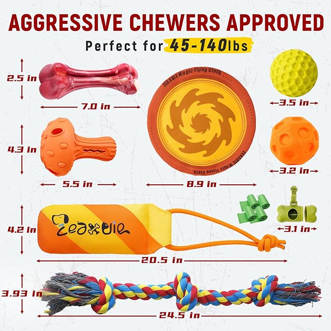 Zeaxuie 12 Pack Heavy Duty Various Dog Chew Toys Pack for Aggressive Chewers - Includes Large Rope Toy, Squeaky Toys & Indestructible Chew Bone for Medium, Large & X-Large Dogs (for Super Chewers)