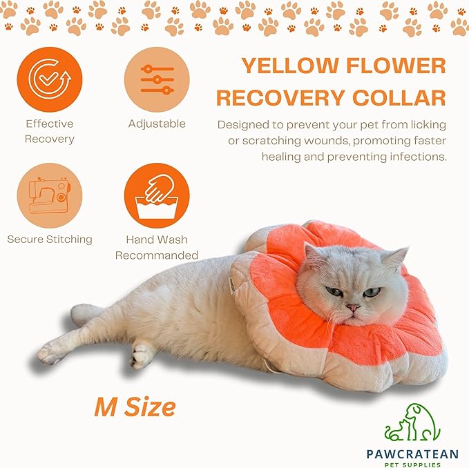 Adjustable Comfy Flower Style Elizabeth Collar for Cats Puppies Soft Recovery Cone Pet Protective Neck Collar (Orange, Medium)