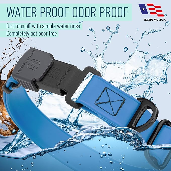 Dogline Biothane Waterproof Dog Collar with Herm Sprenger Stainless Steel Quick Release Buckle – Heavy Duty Tactical Durable Collar for Dogs – Comfortable and Safe Pet Collar, W 1" L 15-25", Blue