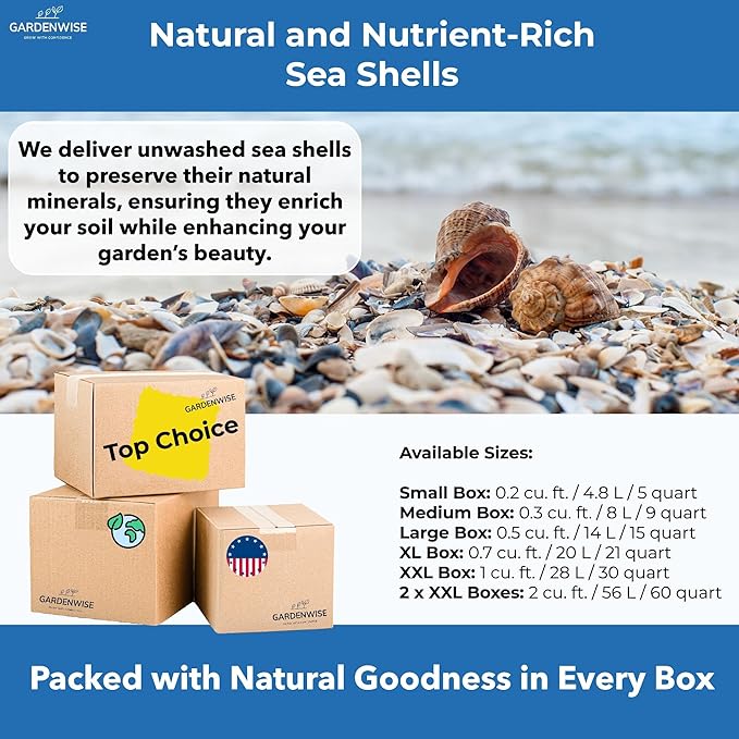 Natural Organic Sea Shell Mulch for Gardens and Landscaping – Decorative and Nutrient-Rich, 0.5–3-Inch Shells, Perfect for Indoor and Outdoor Use (0.5 CF - 14 L - 15 QTS)