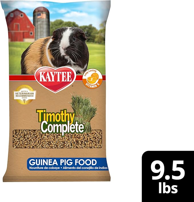 Kaytee Timothy Complete Guinea Pig Food, Made with Timothy Hay, High in Fiber, Supports Dental Health and Digestion, Long-lasting Vitamin C, 9.5 pounds
