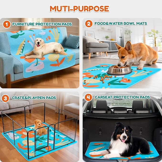 BurgeonNest Washable Pee Pads for Dogs, 2 Pack 54''x54'' Super Absorbent, Leakproof & Non-Slip Reusable Potty Pads for Puppy Playpen, Crate, Whelping Box, Potty Training, Blue