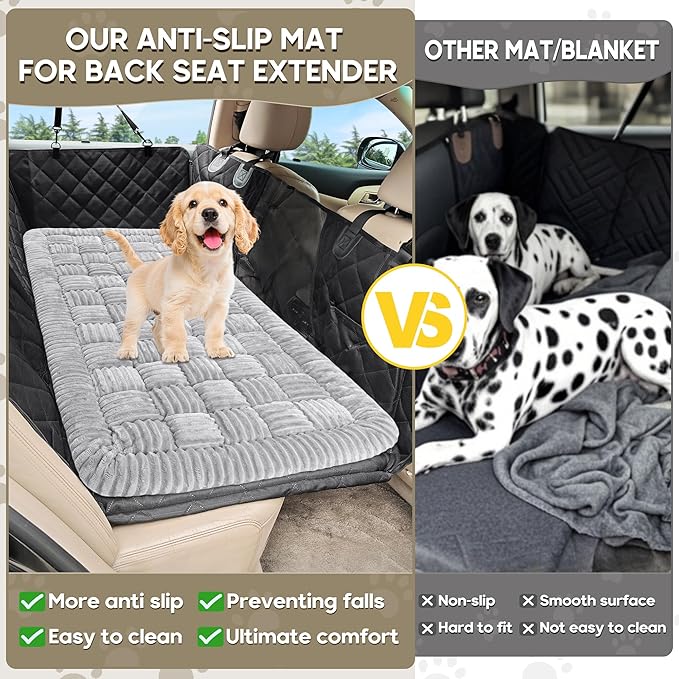 Dog Car Bed Mat, Non-Slip Backseat Extender Pet Blanket, Plaid Dog Bed for Trucks, Sedans & Large SUVs, Chew-Resistant Travel Pad for Dogs, Easy Clean & Scratch-Proof & Comfort(56"x28.7" Light Gray