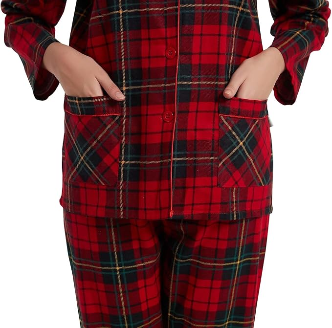 GLOBAL Flannel Pajamas for Women 2-Piece Comfy and Cozy Flannel Pj Set Cotton Loungwear