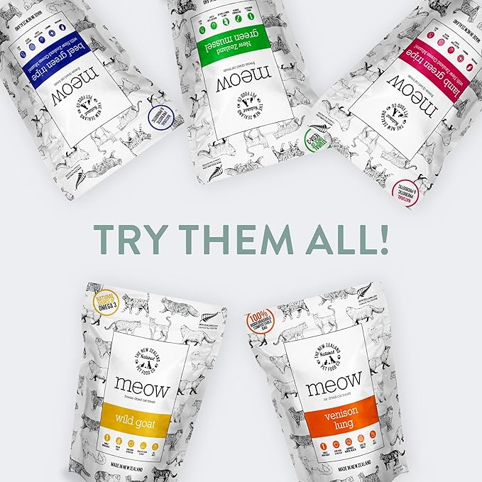 Meow Air Dried Cat Treats - Venison Lung, High Protein, Healthy Cat Snacks and Toppers, All Natural for All Life Stages, 1.76 oz