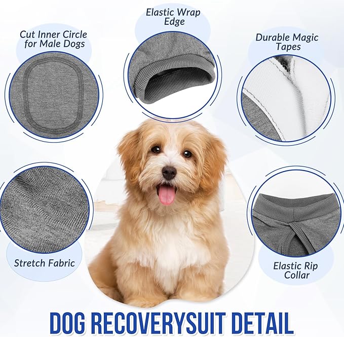 Lukovee Recovery Suit for Dogs, Onesie Surgery Recovery Suit for Female Male Dogs, Abdominal Wounds Cone E-Collar Alternative Prevent Licking Spay Recovery Suit (GY,XL)