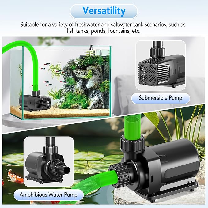 hygger 24V DC Adjustable Aquarium Water Pump & Wavemaker,30dB Quiet Return Pump,10-Speed Flow Control, Dry Run Anti-Block Protection for Freshwater Saltwater Ponds Fountains (56W,1585GPH/6000LPH)