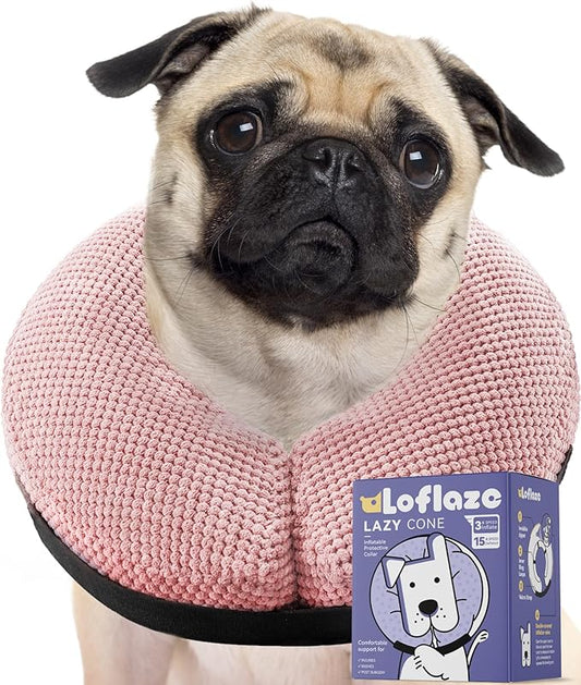 Soft Inflatable Dog Cone Collar for Small Medium Large Dogs - Neck Donut E Collar Alternative for Recovery After Surgery - Pink L