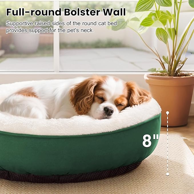 Love's cabin Round Donut Cat and Dog Cushion Bed, 25in Pet Bed for Small or Medium Dogs, Anti-Slip & Water-Resistant Bottom, Soft Durable Fabric Pet Beds, Washable Calming Cat & Dog Bed Green