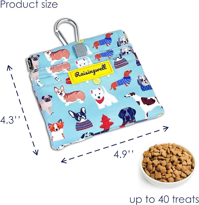 Dog Treat Pouch,Cotton Pocket Sized Training Holder, Hand Free Walking Funny Bag with Carabiner, Self-Closing Pet Feed Snack Reward, Behavior Aids for Puppy Travel or Outdoor Use(Dog Puzzle)