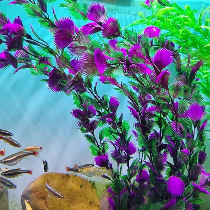20.47 Inch Tall Aquarium Plants – Large Lifelike Artificial Fish Tank Decorations, 2 Pcs Fish Tank Plants Plastic,Durable & Safe for Freshwater/Saltwater Aquariums (Purple (Style C))