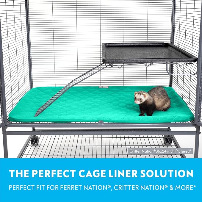 Paw Inspired Fitted Fleece Liner for Ferret Nation, Critter Nation Cage for Ferrets, Rats, Chinchillas, Hedgehogs & Other Small Animals (Green, Bottom Pan Liner)