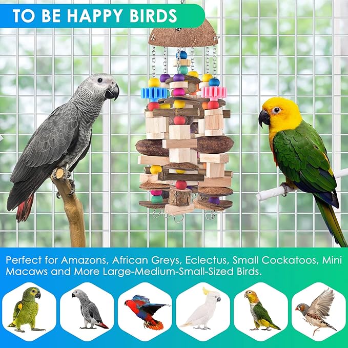 KATUMO Bird Toys, Large Parrot African Grey Wooden Chew Toys for Macaw Medium to Large Birds