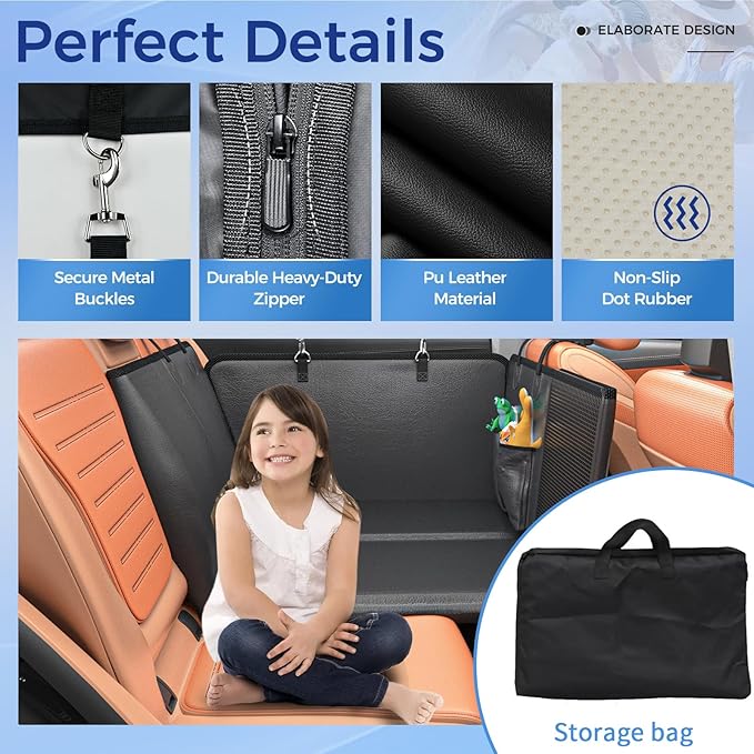 Back Seat Extender for Dogs,Hard Bottom Car Seat Cover,100% Waterproof 600D Heavy Durable Scratchproof Leather Car Dog Cover Back Seat,Non Slip Easy Clean Car Seat Protector,with Storage Bag