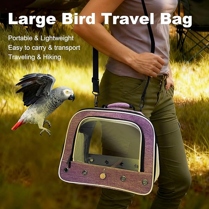 halinfer Bird Travel Carrier Cage for Large Size Parrot, Portable Bag with Metal Tray and Grid to Carry and Transport Medium and Large Birds Like African Grey, Long Tail Cockatiel and Parrot