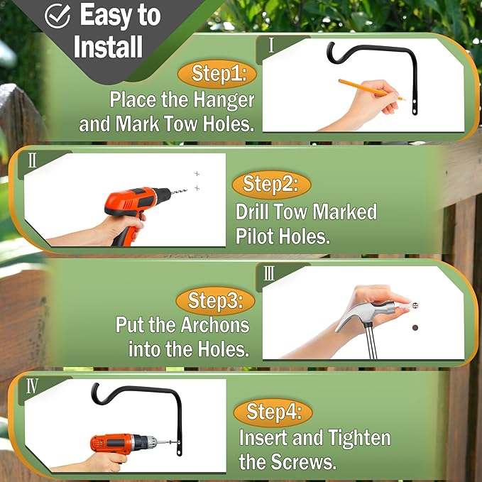 Durable Plant Hangers Brackets: 2 Pack 6 Inch Outdoor Metal Hanging Plant Brackets - Rustproof Wall Hooks for Hanging Flower Basket Bird Feeders Wind Chimes and Lanterns