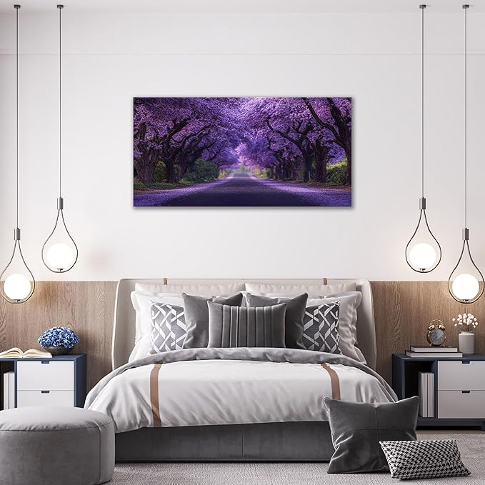 Large Purple Flower Wall Art Nature Landscape Canvas Living Room Floral Aesthetics Pictures Framed Prints Oversize Wall Decor Painting Artwork for Bedroom Dining Office Home 60"x30"