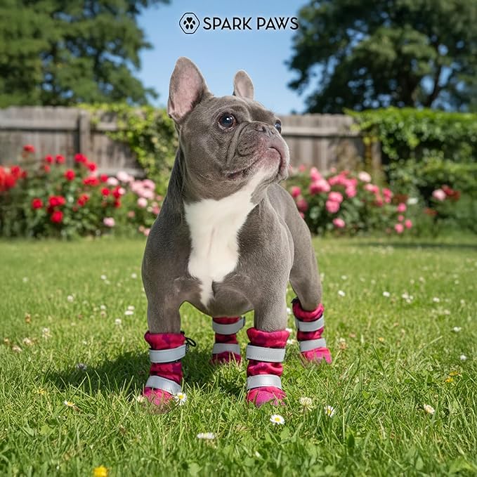 Spark Paws Dog Shoes, Waterproof Dog Boots for Medium to Large Dogs, Non Slip, Breathable Dog Booties and Paw Protectors - 4PCS Doggie Hiking Boots with Reflective Straps, Pink Camo, Size 5