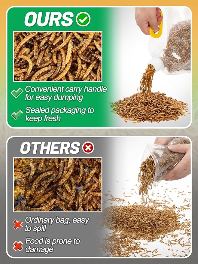 Mealworms Chicken Treats 2 Lbs with Handle Packing, High-Protein Promote Egg Production, Natural Chicken Feed for Laying Hens Wild Birds Ducks