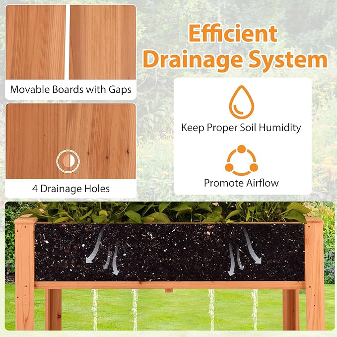 Giantex Raised Garden Bed with Trellis, Wooden Elevated Planter Box with Legs, Drainage Holes for Climbing Plants Vines Vegetables Flowers Herbs, Outdoor Horticulture Planter for Patio Yard (Brown)