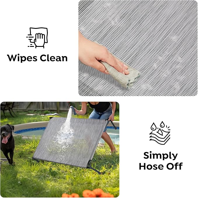 Veehoo XXXL Original Elevated Dog Bed - Outdoor Raised Dog Cots Beds for Large Dogs, One-Sided Extra Large Raised Cooling Pet Bed Off Ground, Non-Slip & Breathable, Black Silver 53"L x 33"W x 7.9"Th