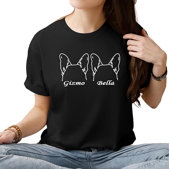 Custom Dog Mom Shirt for Women Pet Ears Sweatshirt with Name Unique Puppy Line Art Cute Dad Hoodie for DogDad Owner Lover