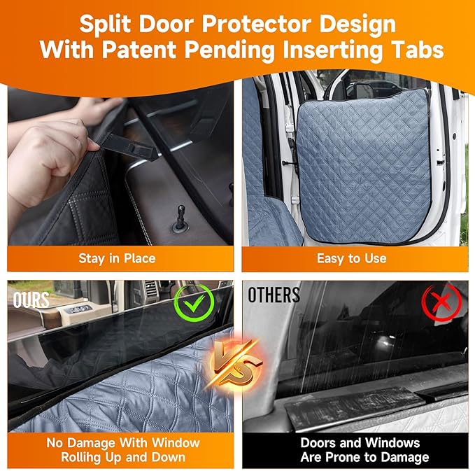 XL Dog Truck Seat Cover with Car Door Protector - Waterproof Full Coverage Back Seat Cover for Trucks with Flip-Up Rear Seats, Fits Full-Size Crew Cab Models Like F150 & F250