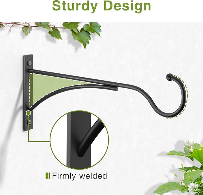 11 Inch Outdoor Plant Hanging Hooks for Wall:Metal Bracket for Hanging Baskets, Bird Feeders, Wind Chimes, Flower Baskets, Yoga Mat, Lanterns, Black