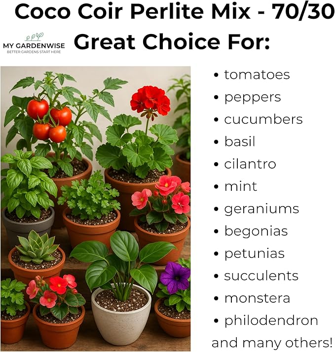 Coco Perlite - Coco Coir Perlite Mix - 70/30 Growing Media - Hydroponic, Indoor & Outdoor, Grow Bags & House Plants (20 quarts - 0.75 cu ft)