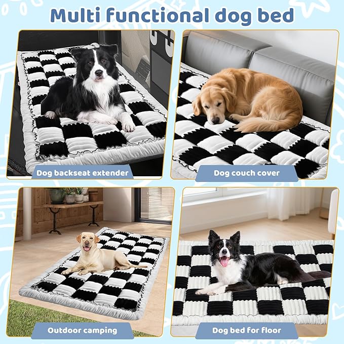 Backseat Dog Bed Mat for Car: 23.6" x 52" Non-Slip Dog Bed for Back Seat - Soft and Comfortable Dogs Blanket - Washable Travel Pet Mat Seat Protector Fit for Back Seat Cover, Grid