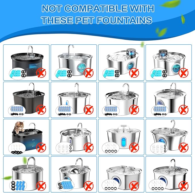 Cat Water Fountain Filters, 40 Pack Cat Replacement Filters for Stainless Steel 108oz/3.2L& 67oz/2L adjustable Flow Pet Water, Dog Fountain Filter(20 + 20 Pack)