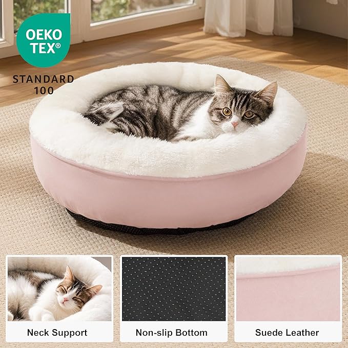 Love's cabin Round Donut Cat and Dog Cushion Bed, 20in Pet Bed for Cats or Small Dogs, Anti-Slip & Water-Resistant Bottom, Super Soft Durable Fabric Pet Beds, Washable Luxury Cat & Dog Bed Pink
