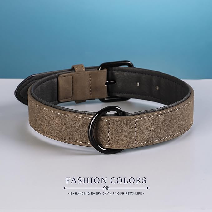 Didog Soft Padded PU Leather Dog Collar, Breathable and Adjustable Dog Collar for Large Dogs, Comfortable for Daily Walk, Brown, XL Fit Neck 17-21"(44-71 lbs)