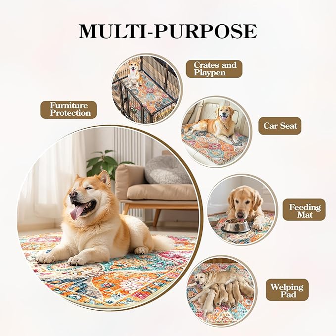 HAOCOO Washable Pee Pads for Dogs, (2 Pack) 3Ft x 3Ft Reusable Puppy Training Pads Super Absorbent Waterproof Whelping Pads,Orange Non-Slip Leakproof Potty Pads for Pet Housebreaking