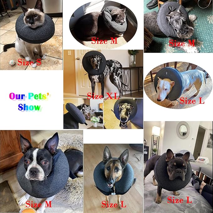Katoggy Inflatable Cone Collar for Surgery, Soft Adjustable Blow Up Donut E-Collar for Small Medium Large Dogs and Cats