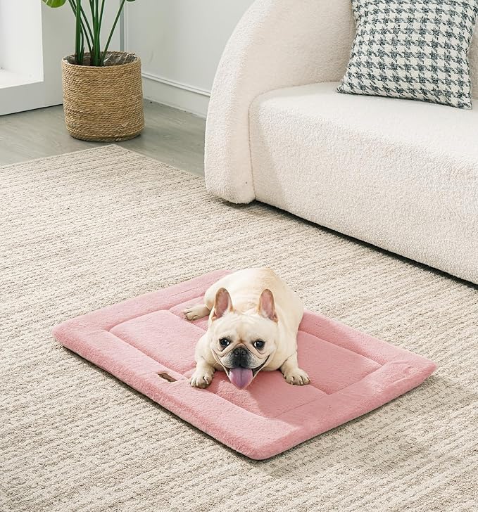 MADE 4 PETS Dog Crate Pad Bed for Small Dogs, Washable & Reversible, Anti-Slip Kennel Mat for Cozy Sleeping, Soft Fluffy Dog Bed for Indoor & Outdoor Use, 24"x18", Pink