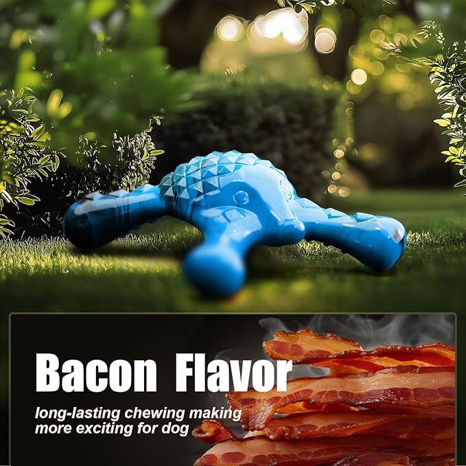 Dog Toys for Aggressive Chewers, Nylon Indestructible Toy for Medium Large Dogs, Hedgehog-Shaped Chew Toys with Bacon Flavor, Long Lasting, Dog Toys for Boredom, Blue
