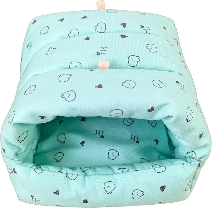 WOWOWMEOW Guinea Pigs Bed,Hamster Bed,Soft Sleep Mat Pad and Warm Cave for Rats,Rabbit,Chinchillas,Hedgehog,Squirrel and Other Small Animals (M, Heart-Green)