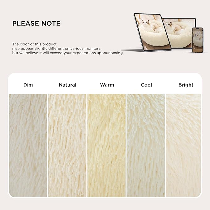 Bedsure Calming Dog Bed for Extra Large Dogs - Donut Washable Large Pet Bed, Anti-Slip Round Fluffy Plush Faux Fur Dog Bed, Fits up to 120 lbs Pets, Ivory Beige, 45 inches