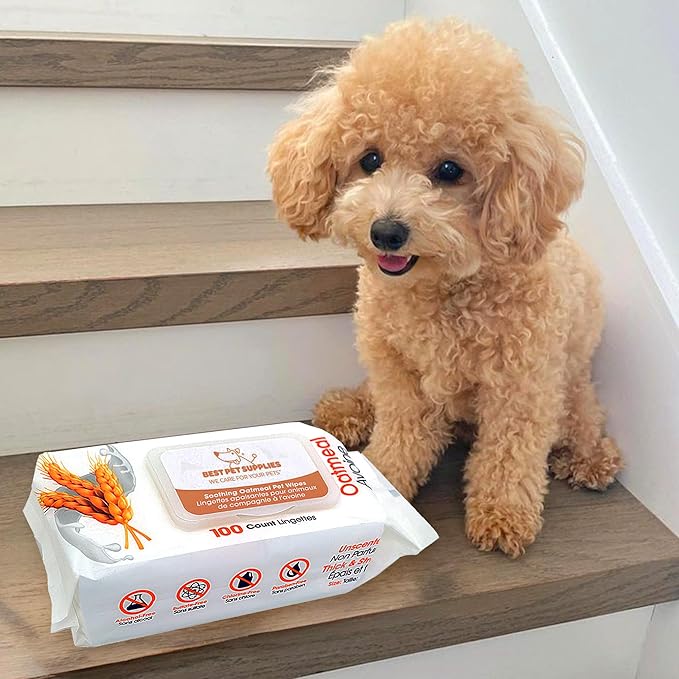 Best Pet Supplies Pet Wipes for Dogs - Dog Wipes Cleaning Deodorizing, for Coats, Ears, Paws - Soothing Oatmeal, 400 Count