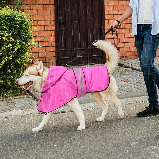 Waterproof Dog Raincoats - Hooded Raincoats for Dogs, Adjustable Reflective Dog Rain Coat, Windproof Dog Rain Jacket Pet Rain Slicker Poncho for Small, Medium, Large Dogs (Small, Pink)