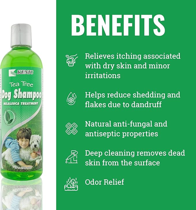 Kenic Tea Tree & Vitamin Pro Conditioning Anti-Dandruff Shampoo for Dogs, Soothes Skin & Irritations, Deep Clean and Fast Anti-Itch Nourishing Formula, Made in USA